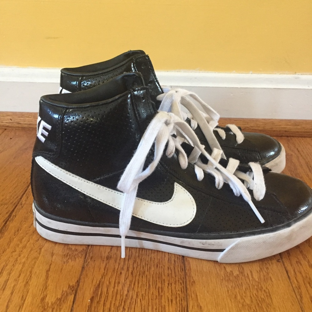 Nike High Top Black Patent Leather Sneakers